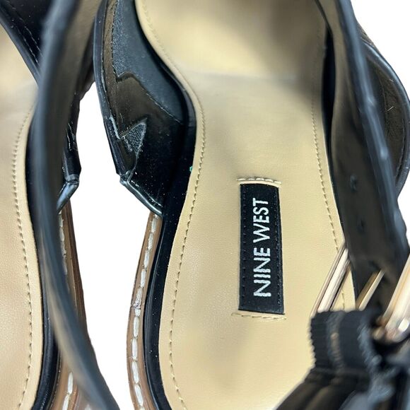 Nine West Edward Black Faux Leather Heeled Sandal Size 9 NWOB - Picture 7 of 10